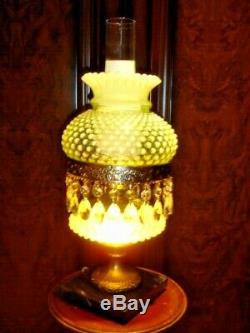 Fenton Vaseline Glass Hobnail Opalescent Lamp Gwtw, Rare