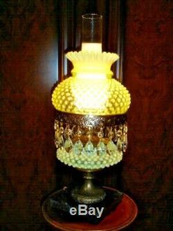 Fenton Vaseline Glass Hobnail Opalescent Lamp Gwtw, Rare