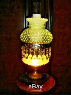 Fenton Vaseline Glass Hobnail Opalescent Lamp Gwtw, Rare