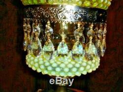 Fenton Vaseline Glass Hobnail Opalescent Lamp Gwtw, Rare