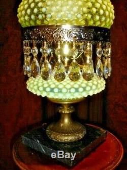 Fenton Vaseline Glass Hobnail Opalescent Lamp Gwtw, Rare