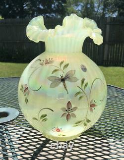 Fenton Vaseline Opalescent Gone With The Wind Lilly Trails Striped Lamp Shade
