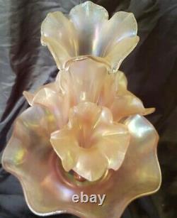 Fenton Velva Pink Rose Carnival Stretch Glass Epergne 13 Rare 75th Anniver
