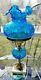 Fenton Vintage Student Lamp Colonial Blue Rose Pattern FREE SHIPPING