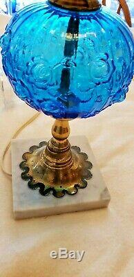 Fenton Vintage Student Lamp Colonial Blue Rose Pattern FREE SHIPPING