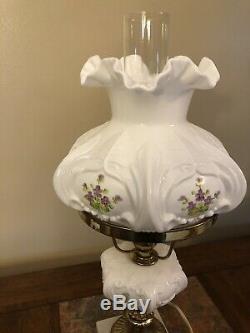 Fenton Violets In The Snow #9308 DV Student Lamp Signed By Nancy Gribble