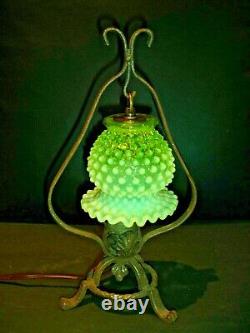 Fenton Yellow Vaseline Glass Iron Old Lamp