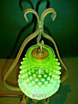 Fenton Yellow Vaseline Glass Iron Old Lamp