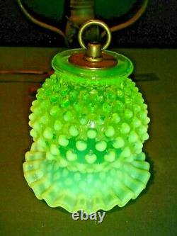 Fenton Yellow Vaseline Glass Iron Old Lamp