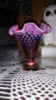 Fenton art glass plum opalescent mini trumpet vase and bonbon lot