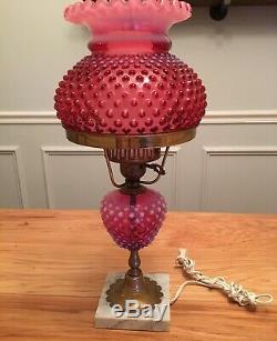 Fenton cranberry opalescent hobnail student lamp Rare HTF