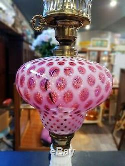 Fenton for LG WRIGHT CRANBERRY Opalescent COIN DOT Oil Lamp
