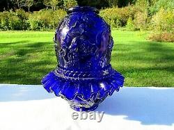 Fenton for LG Wright Cobalt Blue Embossed Rose 3/pc. Fairy Lamp MINTGorgeous