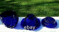 Fenton for LG Wright Cobalt Blue Embossed Rose 3/pc. Fairy Lamp MINTGorgeous