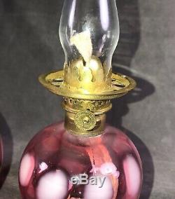 Fenton for LG Wright Cranberry Opalescent Coin Spot Miniature Oil Lamp
