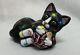 Fenton glass black tuxedo kitten cat Christmas lights adorable OOAK CC Hardman