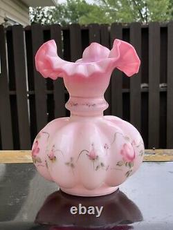 Fenton glass vase melon hand painted 8