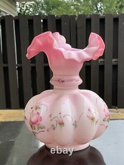 Fenton glass vase melon hand painted 8