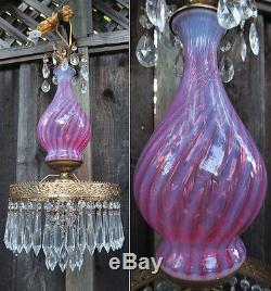 Fenton hanging SWAG Cranberry Swirl Glass Crystal Lamp Chandelier Vintage opales