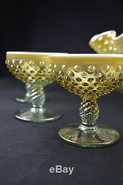 Fenton hobnail rare aqua opalescent glass punch set with 8 glasses ladle Mint