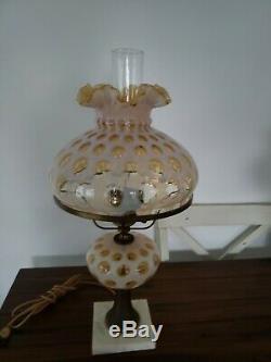 Fenton lamp with honeysuckle coin dot shade and base