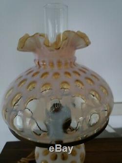 Fenton lamp with honeysuckle coin dot shade and base