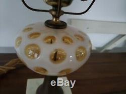 Fenton lamp with honeysuckle coin dot shade and base