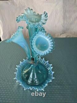 Fenton, torquoisey blue, Opalescent Glass Epergne Horn Centerpiece