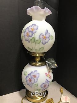 Fenton white/Lavender gone with the wind style hand painted hurricane Lamp NEW