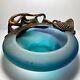 Filip Ravert Hand Blown Art Glass with Copper Overlay Stunning Vintage Dish Bowl