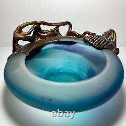 Filip Ravert Hand Blown Art Glass with Copper Overlay Stunning Vintage Dish Bowl
