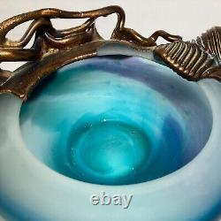 Filip Ravert Hand Blown Art Glass with Copper Overlay Stunning Vintage Dish Bowl