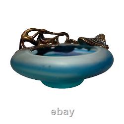 Filip Ravert Hand Blown Art Glass with Copper Overlay Stunning Vintage Dish Bowl