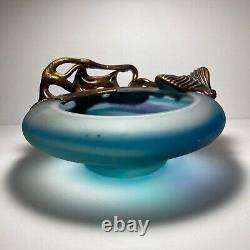 Filip Ravert Hand Blown Art Glass with Copper Overlay Stunning Vintage Dish Bowl