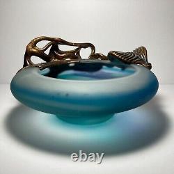 Filip Ravert Hand Blown Art Glass with Copper Overlay Stunning Vintage Dish Bowl