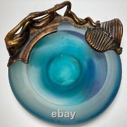 Filip Ravert Hand Blown Art Glass with Copper Overlay Stunning Vintage Dish Bowl