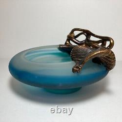 Filip Ravert Hand Blown Art Glass with Copper Overlay Stunning Vintage Dish Bowl