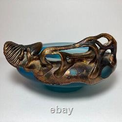 Filip Ravert Hand Blown Art Glass with Copper Overlay Stunning Vintage Dish Bowl