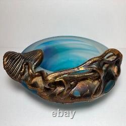 Filip Ravert Hand Blown Art Glass with Copper Overlay Stunning Vintage Dish Bowl