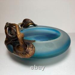 Filip Ravert Hand Blown Art Glass with Copper Overlay Stunning Vintage Dish Bowl