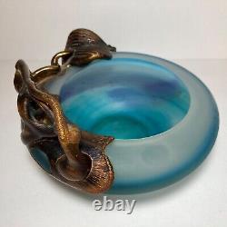 Filip Ravert Hand Blown Art Glass with Copper Overlay Stunning Vintage Dish Bowl