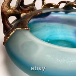 Filip Ravert Hand Blown Art Glass with Copper Overlay Stunning Vintage Dish Bowl
