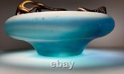 Filip Ravert Hand Blown Art Glass with Copper Overlay Stunning Vintage Dish Bowl