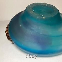 Filip Ravert Hand Blown Art Glass with Copper Overlay Stunning Vintage Dish Bowl