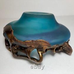 Filip Ravert Hand Blown Art Glass with Copper Overlay Stunning Vintage Dish Bowl