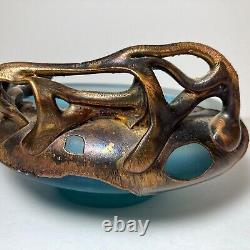 Filip Ravert Hand Blown Art Glass with Copper Overlay Stunning Vintage Dish Bowl