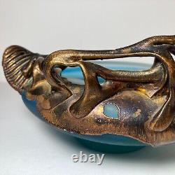 Filip Ravert Hand Blown Art Glass with Copper Overlay Stunning Vintage Dish Bowl