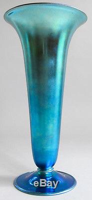 Fine 12 Signed STEUBEN AURENE Trumpet Form Art Deco Iridized Glass Vase c. 1920