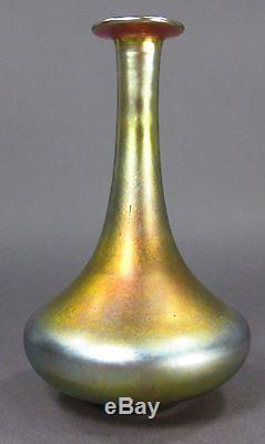 Fine Antique Art Nouveau STEUBEN AURENE GLASS Bronze Mounted Lamp Base Vase