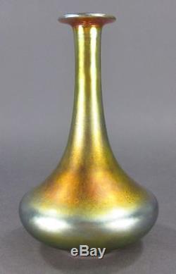Fine Antique Art Nouveau STEUBEN AURENE GLASS Bronze Mounted Lamp Base Vase